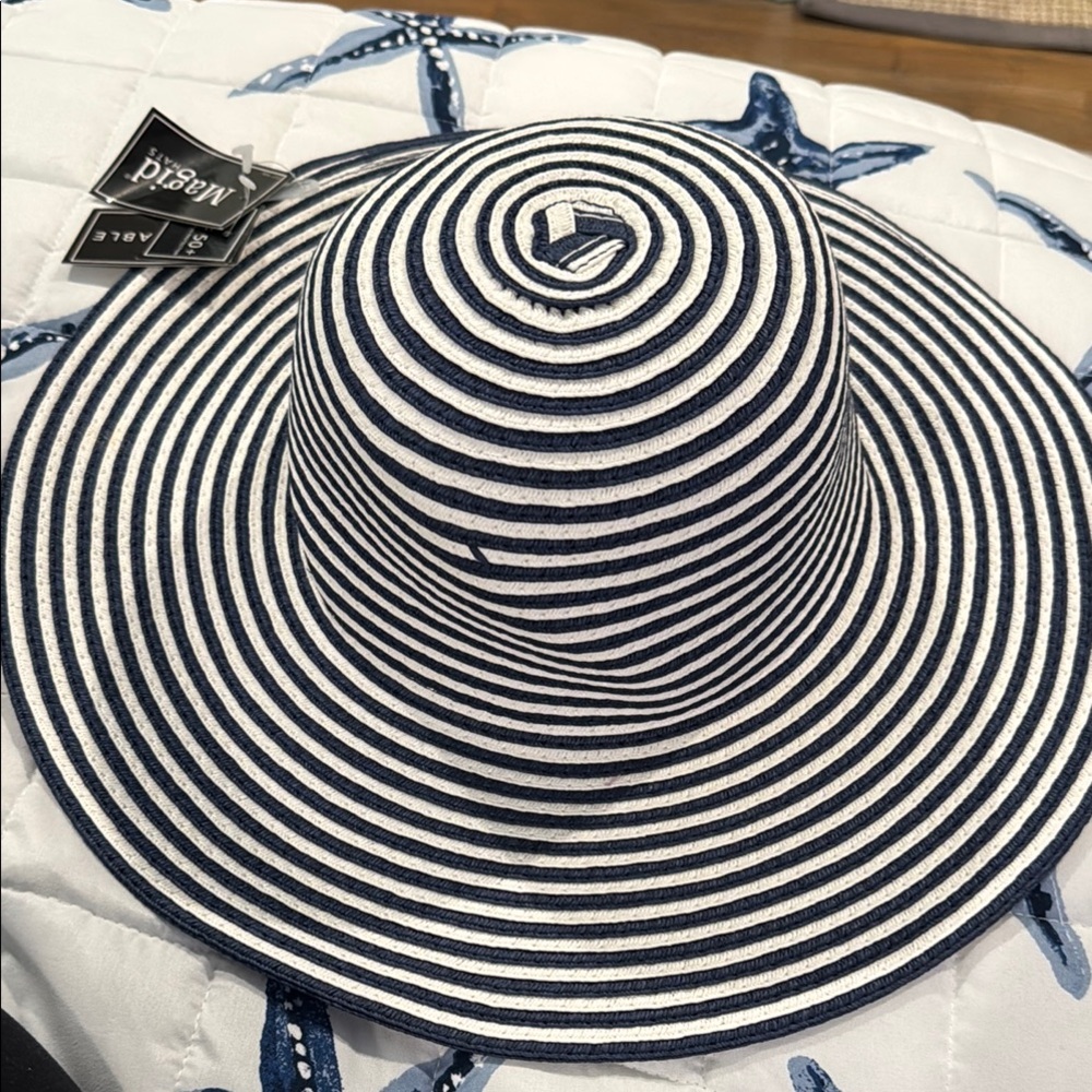 Magid Navy and White Striped Sun Hat